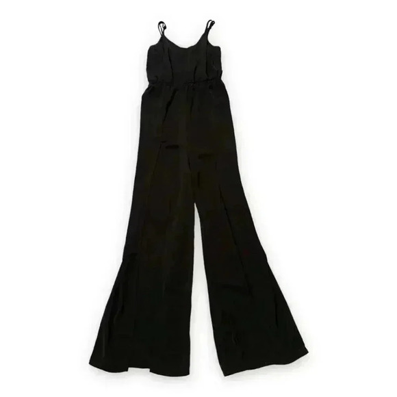 NUDE Pants - NUDE Wide-Leg Black High Leg Slits Sleeveless V-Neck Empire Waist Jumpsuit